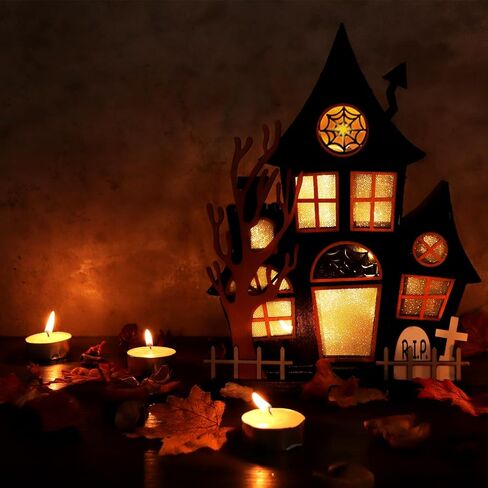 ديكورات طاولة الهالوين في الأماكن المغلقة، ديكور منزل مسكون خشبي مضاء، شجرة شبح قلعة مخيفة، ديكور طاولة الهالوين يعمل بالبطارية للمنزل والمطبخ وموقد المكتب والحلي in Kuwait