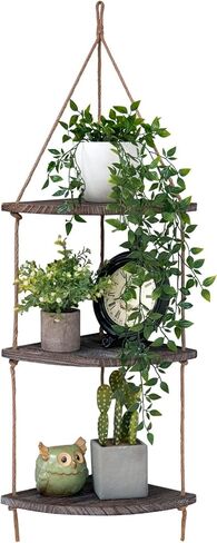 تايم يارد رف حائط زاوية معلق، ارفف عائمة من حبل الجوت من خشب الجوت البني، رف منظم تخزين ريفي لديكور المنزل الريفي لغرفة المعيشة وغرفة النوم والحمام والمطبخ in Kuwait