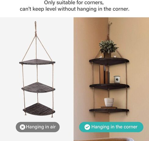 تايم يارد رف حائط زاوية معلق، ارفف عائمة من حبل الجوت من خشب الجوت البني، رف منظم تخزين ريفي لديكور المنزل الريفي لغرفة المعيشة وغرفة النوم والحمام والمطبخ in Kuwait