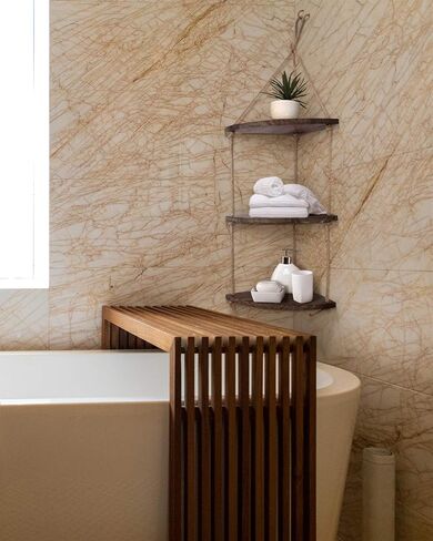 تايم يارد رف حائط زاوية معلق، ارفف عائمة من حبل الجوت من خشب الجوت البني، رف منظم تخزين ريفي لديكور المنزل الريفي لغرفة المعيشة وغرفة النوم والحمام والمطبخ in Kuwait