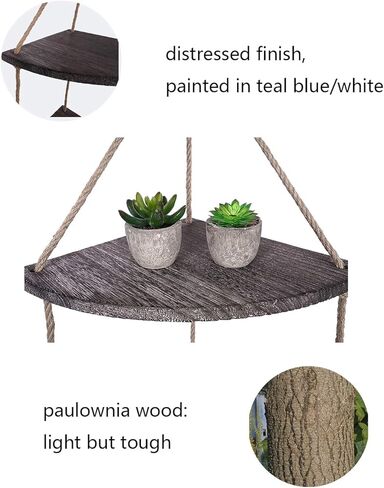 تايم يارد رف حائط زاوية معلق، ارفف عائمة من حبل الجوت من خشب الجوت البني، رف منظم تخزين ريفي لديكور المنزل الريفي لغرفة المعيشة وغرفة النوم والحمام والمطبخ in Kuwait