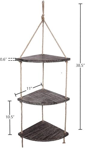 تايم يارد رف حائط زاوية معلق، ارفف عائمة من حبل الجوت من خشب الجوت البني، رف منظم تخزين ريفي لديكور المنزل الريفي لغرفة المعيشة وغرفة النوم والحمام والمطبخ in Kuwait
