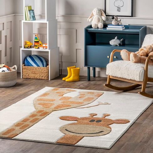 سجادة منطقة الأطفال nuLOOM Anabell Giraffe مقاس 10.16 سم × 15.24 سم، بيج in Saudi Arabia