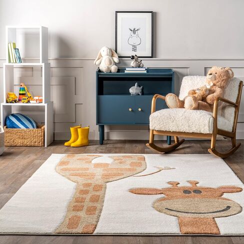 سجادة منطقة الأطفال nuLOOM Anabell Giraffe مقاس 10.16 سم × 15.24 سم، بيج in Saudi Arabia