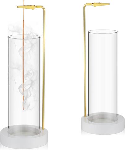 Didaey 2 Pieces Incense Holder for Sticks Wooden Incense Burner with Glass Ash Catcher Stick Holder for Home Yoga Meditation Gift Incense Sticks Holder Decor(White,Stylish) in Saudi Arabia