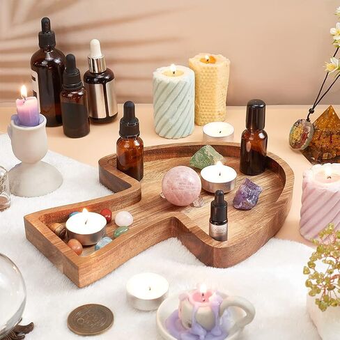 Moon Crystal Tray for Stones Wooden Tarot Card Stand Detachable Moon Crystal Storage Organizer with Triple Moon Phases Symbol for Tarot Display Reading Witch Altar Jewelry Home Decor in Kuwait