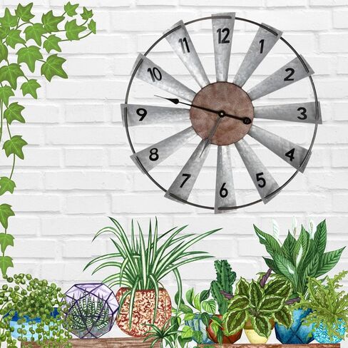 Everything Help Enterprises Large Windmill Wall Clock - Big Rustic Decorative Oversized Clock for Farmhouse, Home Decor, Living Room, Bedroom Decor, Non Ticking, Battery Operated in Saudi Arabia