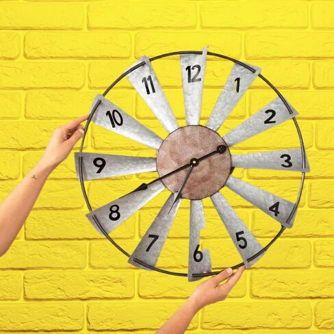 Everything Help Enterprises Large Windmill Wall Clock - Big Rustic Decorative Oversized Clock for Farmhouse, Home Decor, Living Room, Bedroom Decor, Non Ticking, Battery Operated in Saudi Arabia