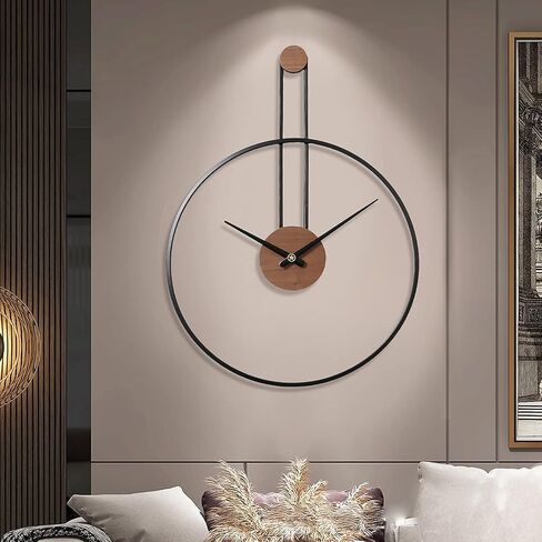 YISITEONE Large Decorative Wall Clock for Living Room,Metal & Walnut Dial Home Decor Silent Non Ticking Lightweight Clocks for Bedroom, Farmhouse, Office Decorations, 28.7''×21.6'',Black in Kuwait