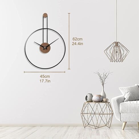 YISITEONE Large Decorative Wall Clock for Living Room,Metal & Walnut Dial Home Decor Silent Non Ticking Lightweight Clocks for Bedroom, Farmhouse, Office Decorations, 28.7''×21.6'',Black in Kuwait