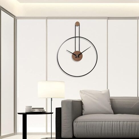 YISITEONE Large Decorative Wall Clock for Living Room,Metal & Walnut Dial Home Decor Silent Non Ticking Lightweight Clocks for Bedroom, Farmhouse, Office Decorations, 28.7''×21.6'',Black in Kuwait