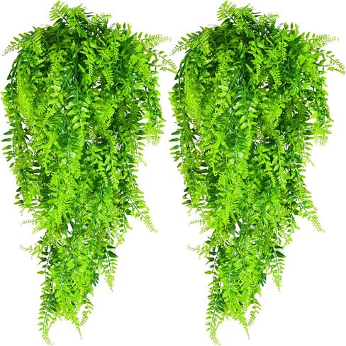 4 Pack Artificial Hanging Plants Fake Hanging Ferns Boston, Plastic Ivy Vines UV Resistant Faux Greenery Wall Plants for Outdoor Indoor Porch Yard Patio Office Garden Home Decor in Saudi Arabia