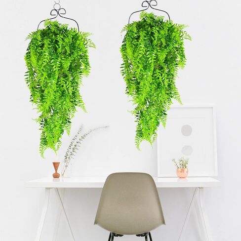 4 Pack Artificial Hanging Plants Fake Hanging Ferns Boston, Plastic Ivy Vines UV Resistant Faux Greenery Wall Plants for Outdoor Indoor Porch Yard Patio Office Garden Home Decor in Saudi Arabia