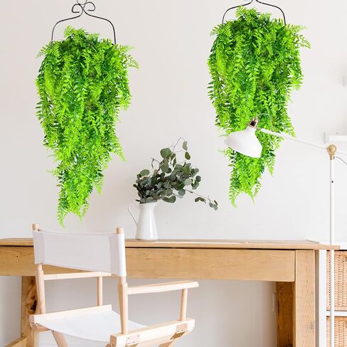 4 Pack Artificial Hanging Plants Fake Hanging Ferns Boston, Plastic Ivy Vines UV Resistant Faux Greenery Wall Plants for Outdoor Indoor Porch Yard Patio Office Garden Home Decor in Saudi Arabia