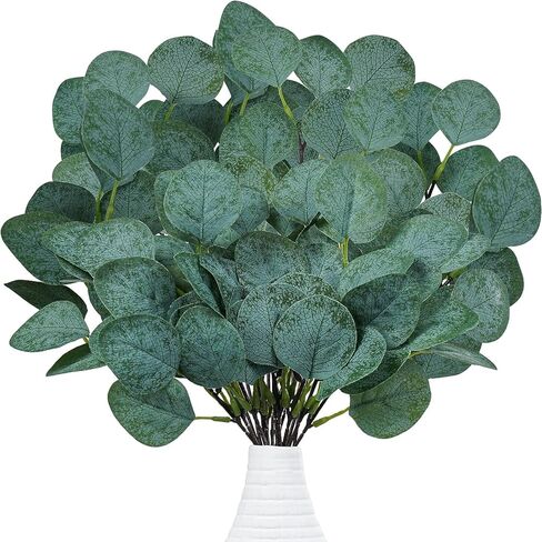 STYLUXEYRAYS 20Pcs Artificial Eucalyptus Leaves Stems Bulk Dried Fake Silver Dollar Real Eucalyptus Branches Plant in Gray Green for DIY Vase Wedding Bouquets Centerpieces Greenery Floral Arrangement in Kuwait