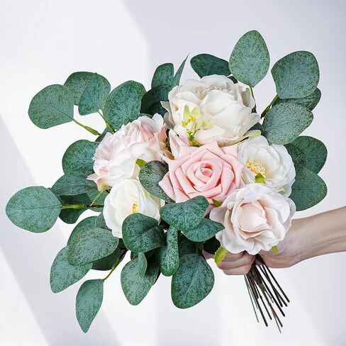 STYLUXEYRAYS 20Pcs Artificial Eucalyptus Leaves Stems Bulk Dried Fake Silver Dollar Real Eucalyptus Branches Plant in Gray Green for DIY Vase Wedding Bouquets Centerpieces Greenery Floral Arrangement in Kuwait