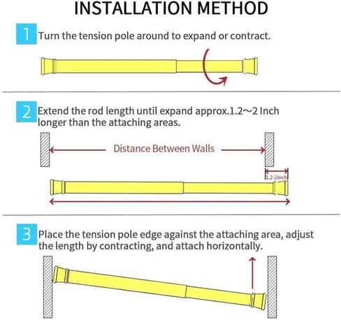 قضيب ستارة Kowibcl طول قابل للتعديل، قضبان ستائر زنبركية للمطبخ والحمام والنافذة (نحاس - قطعتان، من 45.7 سم إلى 28 بوصة) in Kuwait