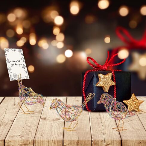 Handmade Bird Statue Rustic Table Decor Trio, Rattan Bird Figurine Farmhouse Shelf Decor, Handing Metal Bird Sculptures for Home Decoration, Christmas Ornament & Memo Clip in Kuwait