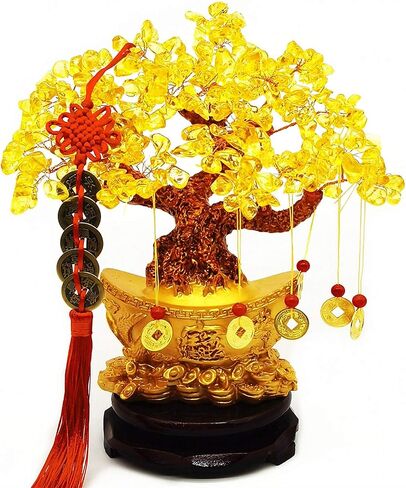شجرة كريستال كوارتز صفراء من Colorsheng Feng Shui، زخرفة أشجار المال على طراز بونساي من أجل الحظ والثروة (يوان باو) in Kuwait