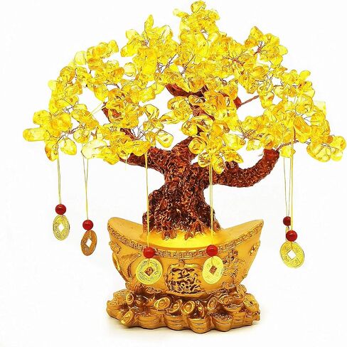 شجرة كريستال كوارتز صفراء من Colorsheng Feng Shui، زخرفة أشجار المال على طراز بونساي من أجل الحظ والثروة (يوان باو) in Kuwait