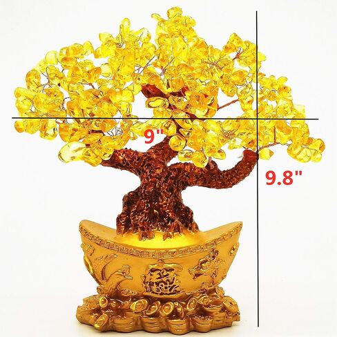 شجرة كريستال كوارتز صفراء من Colorsheng Feng Shui، زخرفة أشجار المال على طراز بونساي من أجل الحظ والثروة (يوان باو) in Kuwait