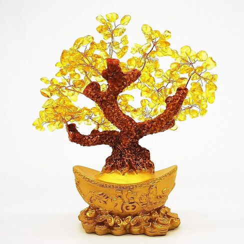 شجرة كريستال كوارتز صفراء من Colorsheng Feng Shui، زخرفة أشجار المال على طراز بونساي من أجل الحظ والثروة (يوان باو) in Kuwait