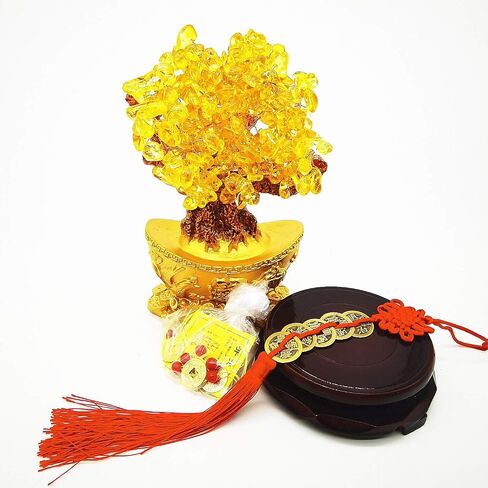 شجرة كريستال كوارتز صفراء من Colorsheng Feng Shui، زخرفة أشجار المال على طراز بونساي من أجل الحظ والثروة (يوان باو) in Kuwait