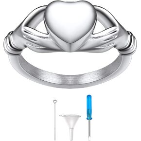Stainless Steel Heart/Claddagh Cremation Urn Ring for Ashes for Women Waterproof Locket Rings Memorial Jewelry(with Gift Box) in Kuwait