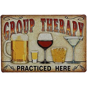 نولكس ملصق لوحة للمقهى والبار والحانة والجدران، لوحة فنية من القصدير بعبارة Group Therapy Practiced Here من القصدير المعدني العتيق in Kuwait