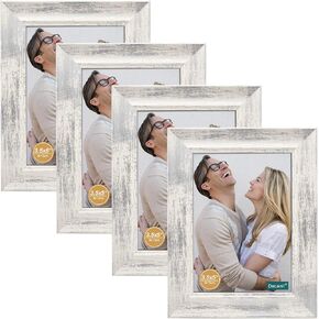 DECANIT 4x6 Picture Frames Rustic Distressed Gray Wood Pattern High Definition Glass for Table Top Display and Wall Mounting Photo Frame，Pack of 4