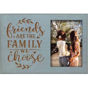 Gifts for Best Friends Women Female BFF Sister - Farmhouse Teal Engraved Picture Frame 4x6 Inches - Friends Are the Family We Choose