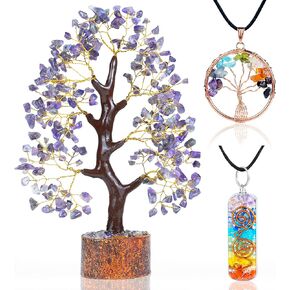 Seven Chakra Natural Gemstone Crystal Tree of Life Reiki Healing Bonsai Fortune Money Tree for Good Luck, Feng Shui Wealth & Prosperity-Home Office Decor Spiritual Gift Size 10-12 Inch
