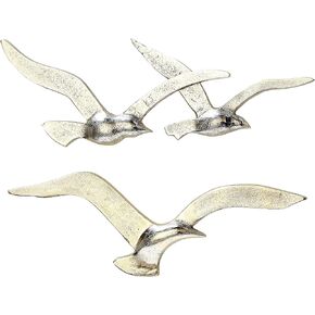 لوحة فنية لتزيين الحائط المعدنية من WHW Whole House Worlds Americana Flying Birds، 3 طيور، مجموعة من قطعتين، مصنوعة يدويًا، مصنوعة من الألومنيوم الذهبي الفاخر، نقش بارز، عرض 15.25 بوصة وعرض 13.25 بوصة. in Saudi Arabia