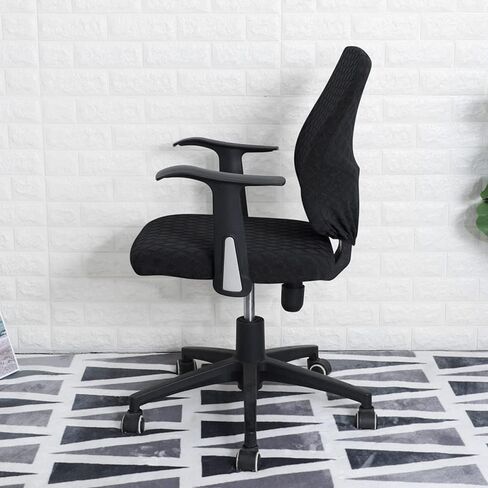 Office Chair Cover Water Resistant- Split Protective & Stretch Jacquard Elastic Universal Slipcover for Desk Task Chair, Computer Rotating Chair, Armless Chair(NO Chair) Black in Kuwait