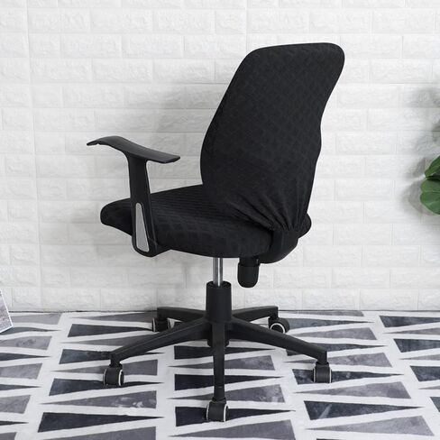 Office Chair Cover Water Resistant- Split Protective & Stretch Jacquard Elastic Universal Slipcover for Desk Task Chair, Computer Rotating Chair, Armless Chair(NO Chair) Black in Kuwait