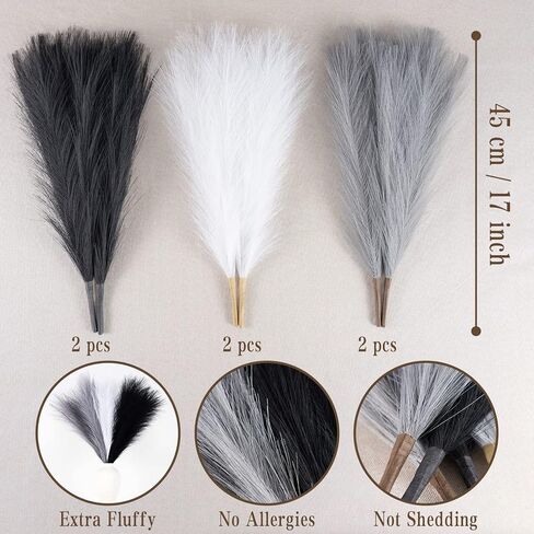 EVODIS Pampas Grass Decor، رقيق فو Pampas Grass 5 الجذعية 18 "/ 45 سم عشب أبهى ترتيب الزهور الصغيرة وحشو مزهرية لبوهو ديكور المنزل الزفاف (الأزرق الداكن) in Kuwait