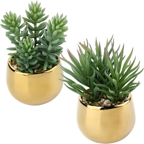 Briful Small Artificial Succulents in Pots Set of 3 Realistic Faux Succulents Plants with Gold Ceramic Pots Cute Mini Fake Plants Decor for Modern Home Table Office Desk Bathroom Shelf Decoration in Kuwait
