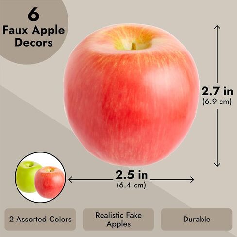 Juvale Artificial Fruit, Red and Green Fake Apples for Home Decor, Photography (2.5 in, 6 Pack) in Saudi Arabia