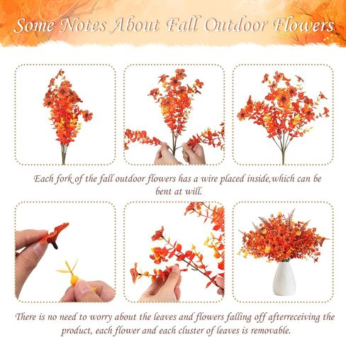 XHXSTORE 24 حزمة من زهور الخريف الاصطناعية للأمهات المزيفة في الهواء الطلق ونباتات بوسطن السرخس والنباتات البلاستيكية المقاومة للأشعة فوق البنفسجية والشجيرات للمنزل والباب الأمامي والشرفة والحديقة وديكور الخريف (14 بوصة - 17.7 بوصة) in Kuwait