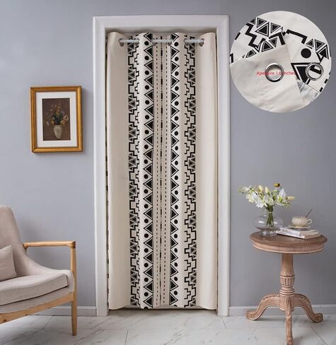 ستائر باب F-CHU Boho لخصوصية المداخل، ستائر مقسمة للغرفة، ستائر معزولة، لوحة واحدة مقاس 47 × 79 بوصة، مناسبة لعرض الباب 27-39 بوصة (لا تشمل شريط روما، قضيب تلسكوبي) in Kuwait