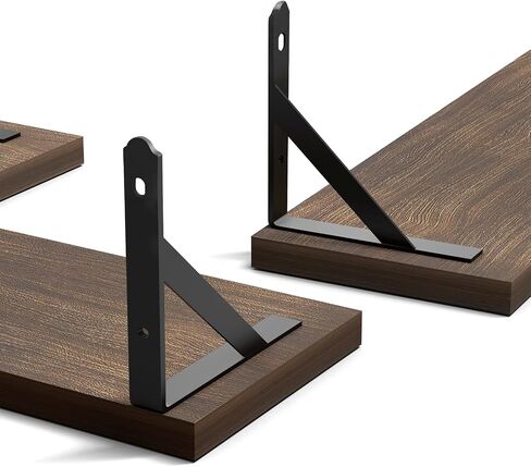 EACHPAI Floating Corner Shelves for Wall Décor Storage, Wall Shelves Set of 2, Wall Mounted Wood Shelves for Home Decor, Bedroom, Living Room, Bathroom, Kitchen, Office (Brown) in Saudi Arabia