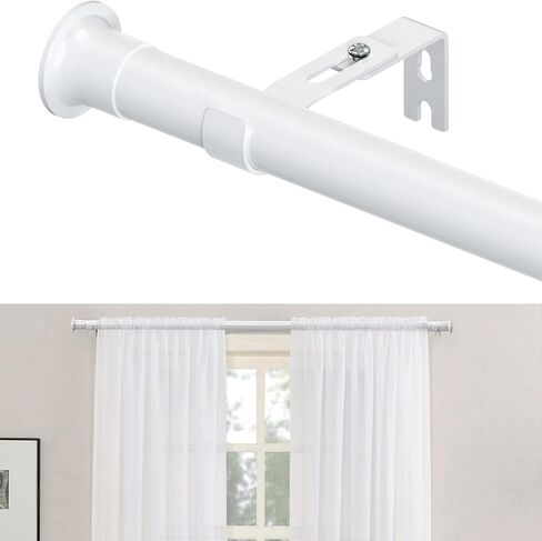 قضبان ستائر من 71 سم إلى 117 سم، قطر 1 1/8 بوصة قضبان ستارة بيضاء مجموعة قضيب ثقيلة الربط مع دعامات قابلة للتعديل لغرفة النوم وغرفة المعيشة والمطبخ in Kuwait