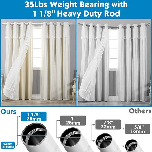 قضبان ستائر من 71 سم إلى 117 سم، قطر 1 1/8 بوصة قضبان ستارة بيضاء مجموعة قضيب ثقيلة الربط مع دعامات قابلة للتعديل لغرفة النوم وغرفة المعيشة والمطبخ in Kuwait