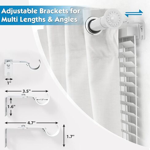 قضبان ستائر من 71 سم إلى 117 سم، قطر 1 1/8 بوصة قضبان ستارة بيضاء مجموعة قضيب ثقيلة الربط مع دعامات قابلة للتعديل لغرفة النوم وغرفة المعيشة والمطبخ in Kuwait