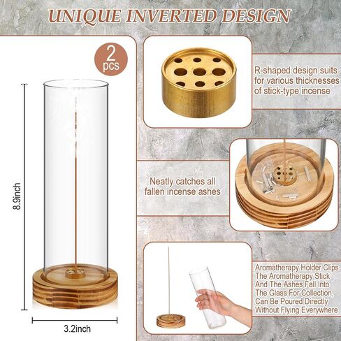 Didaey 2 Pieces Incense Holder for Sticks Removable Glass ash Catcher Wooden Incense Burner with Glass Ash Catcher Stick Holder for Home Yoga Meditation Gift Incense Sticks Holder Decor in Saudi Arabia