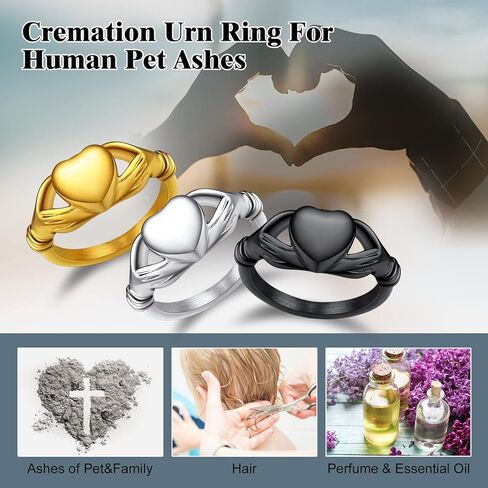 Stainless Steel Heart/Claddagh Cremation Urn Ring for Ashes for Women Waterproof Locket Rings Memorial Jewelry(with Gift Box) in Kuwait