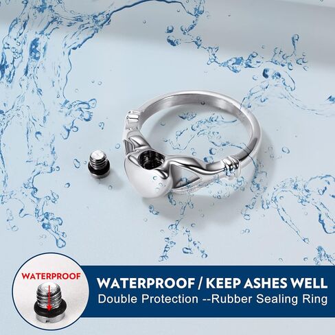Stainless Steel Heart/Claddagh Cremation Urn Ring for Ashes for Women Waterproof Locket Rings Memorial Jewelry(with Gift Box) in Kuwait
