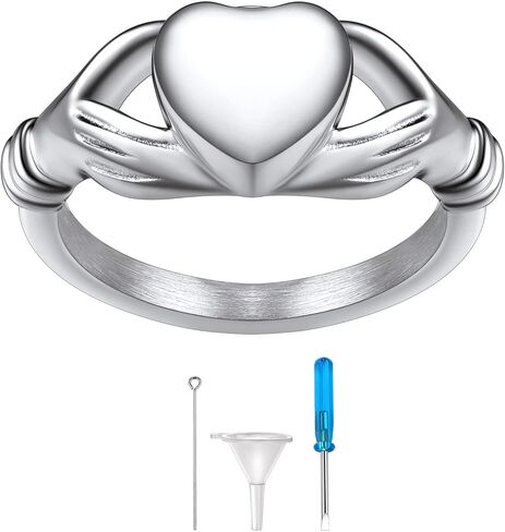 Stainless Steel Heart/Claddagh Cremation Urn Ring for Ashes for Women Waterproof Locket Rings Memorial Jewelry(with Gift Box) in Kuwait