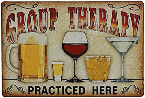 نولكس ملصق لوحة للمقهى والبار والحانة والجدران، لوحة فنية من القصدير بعبارة Group Therapy Practiced Here من القصدير المعدني العتيق in Kuwait