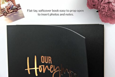 مود لا في البوم سجل قصاصات شهر العسل الخاص بنا، صورة 8.5 انش × صفحات سوداء، منقوش باللون الذهبي الوردي. هدية للاكسسوارات (BK)، OurHoneymoon_BLK in Kuwait